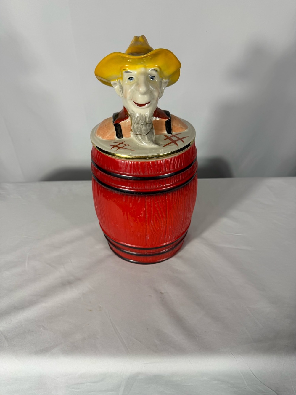 Vintage Cowboy TID-BIT Ceramic Cookie Jar Red Barrel Canister